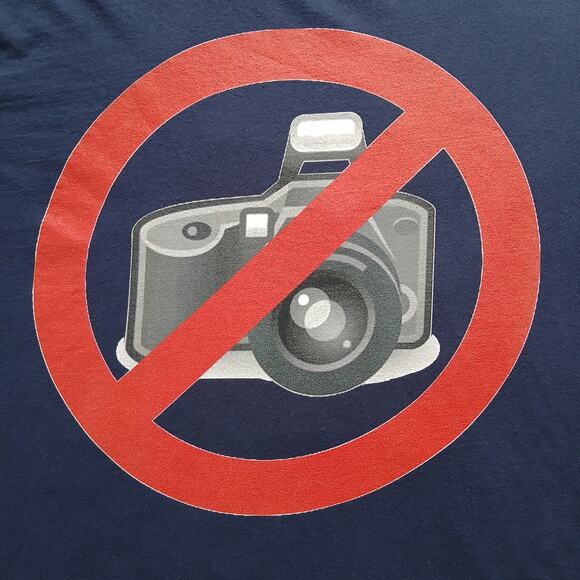 No Photography Please Tee Men's 2XL dark blue 100% cotton retro camera unisex - Picture 3 of 8